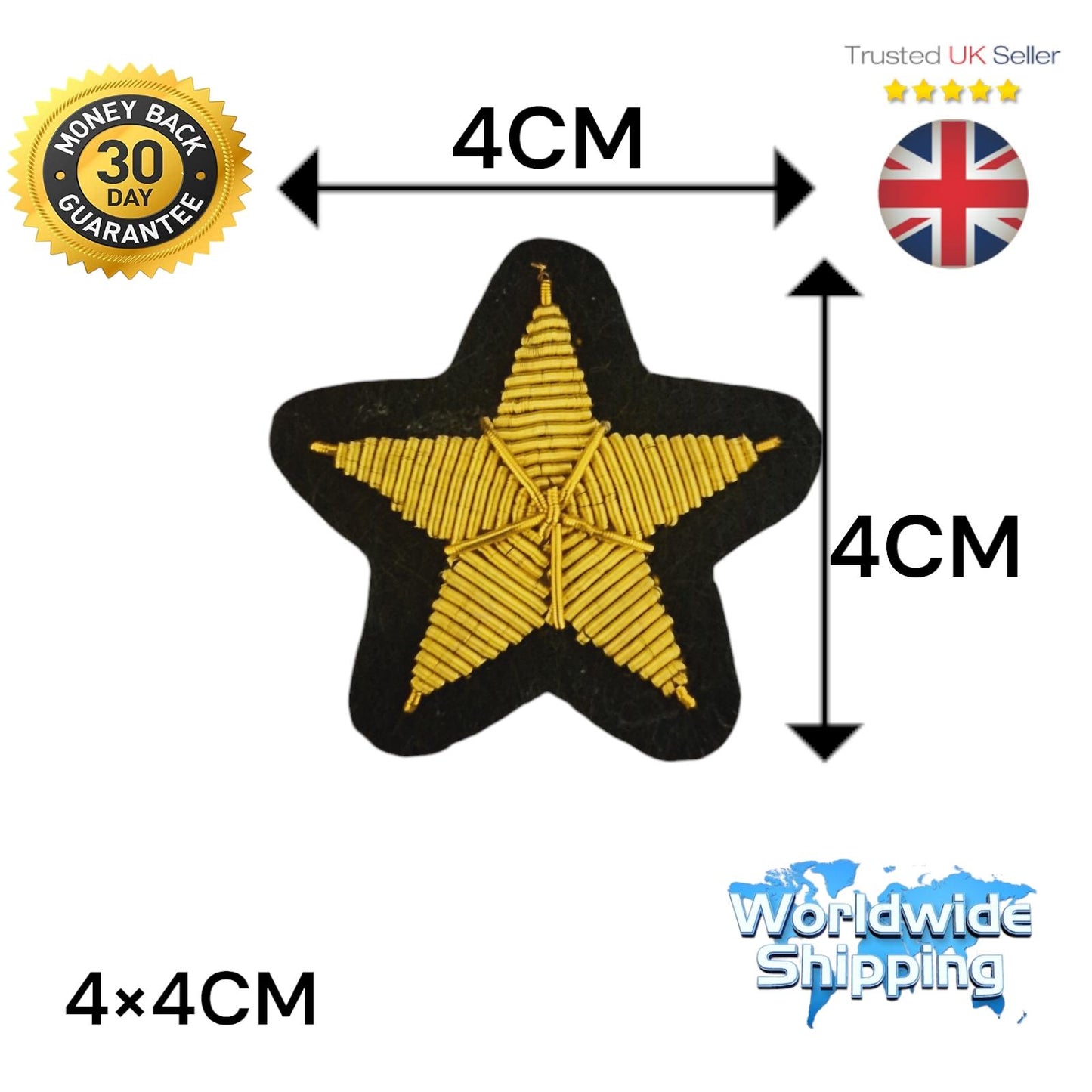 Badge 5 Point Star Bullion Embroidery On Black Blazer Badge.