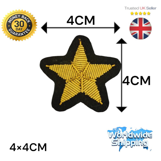 Badge 5 Point Star Bullion Embroidery On Black Blazer Badge.