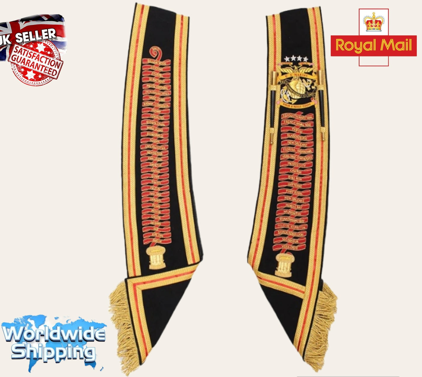 Baldric Sash For Drum & Pipe Major Blazer Sash Custom Made Hand Embroidered.