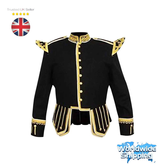 Black Doublet Fancy With Gold and silver Braid And White Piping -Made To Measure.
