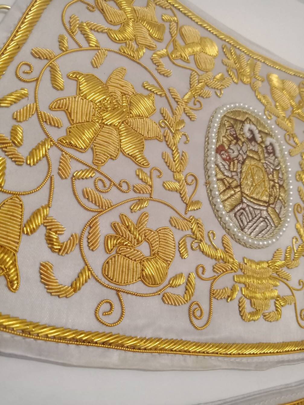 Handmade Embroidered cuffs with icons for priest vestments HandEmbroidery work.