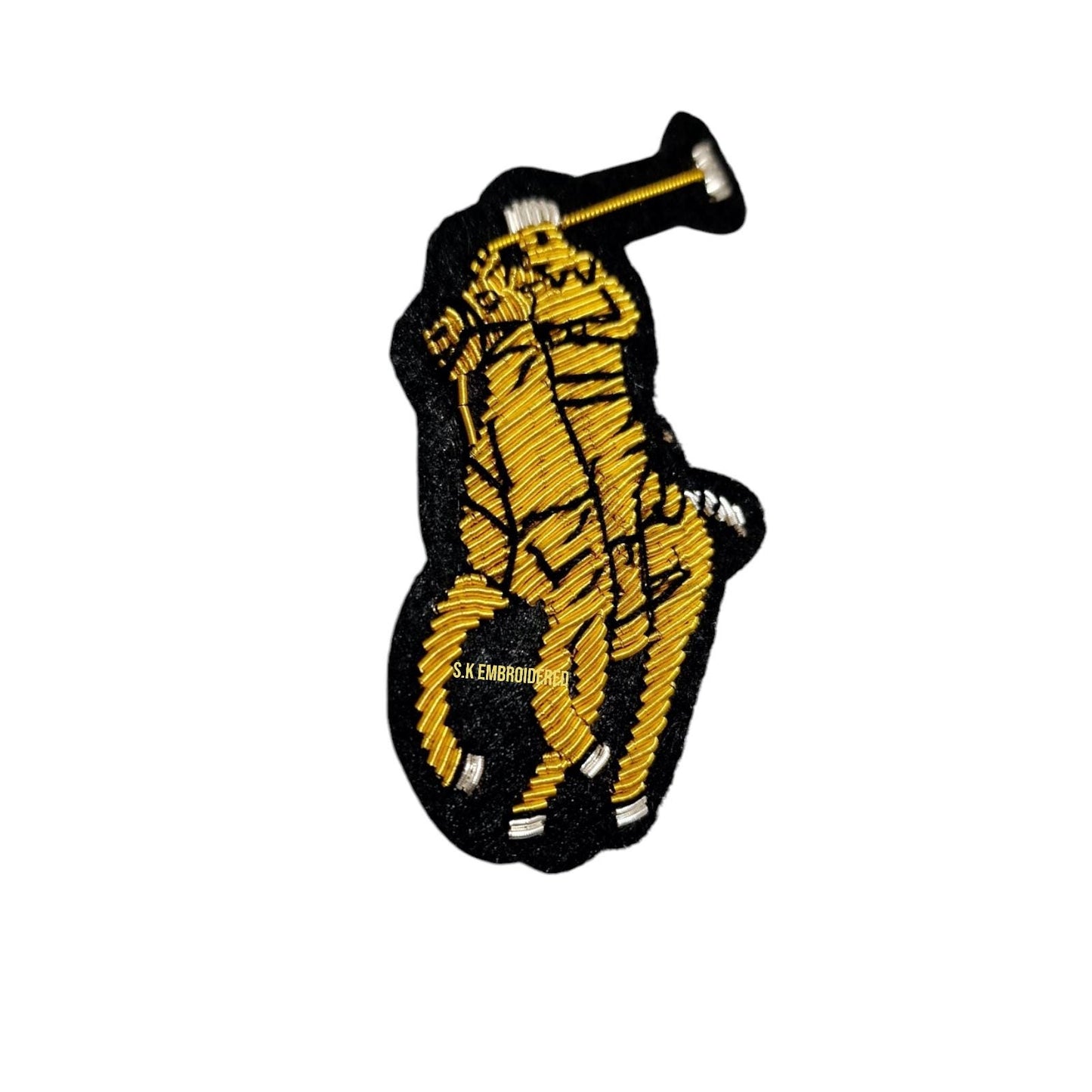 Handmade Gold Embroidered Polo Play Blazer Patch 8×4CM pocket size" Bullion Wire Embroidery Patch.