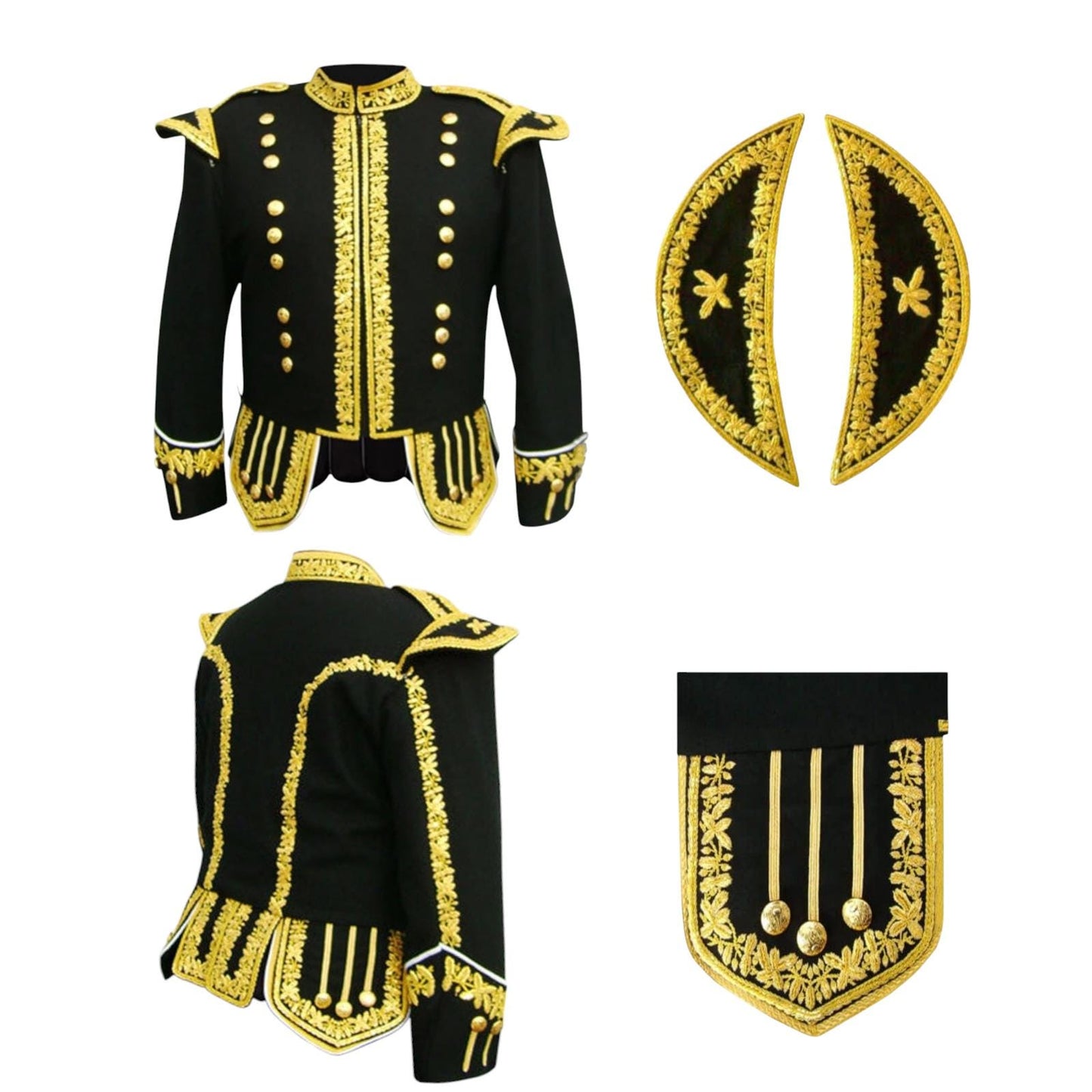 Premium Pipe Band Doublet Jacket With Gold Color Embroidery-Made To Measure.