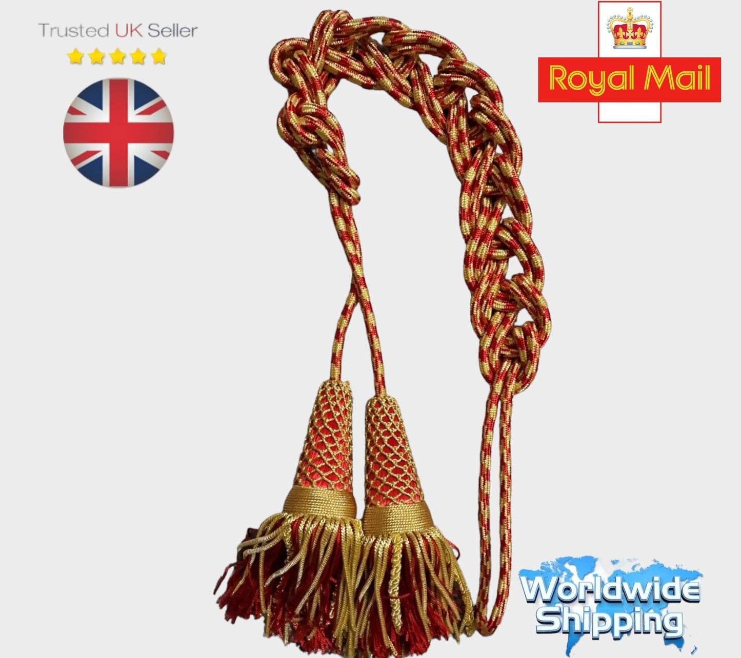 Italian liturgical cinctures Metal fringe with shiney material.