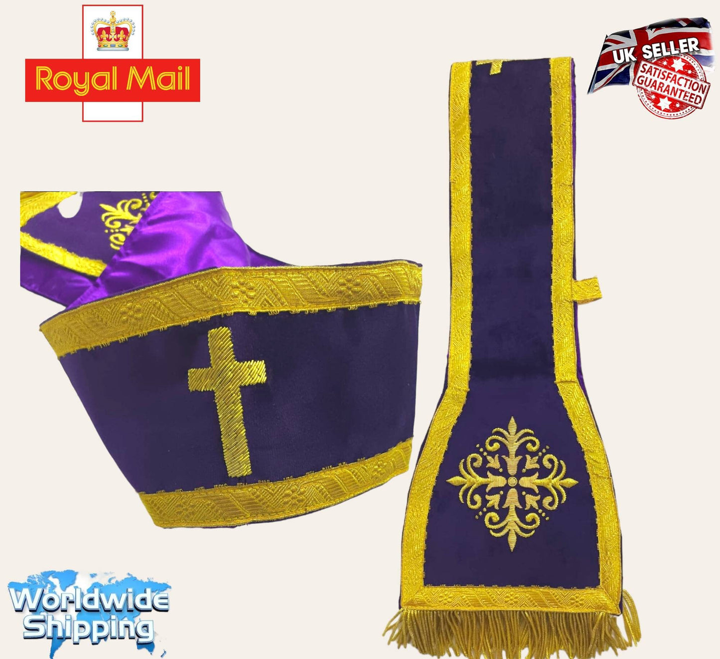 Roman Fiddleback Catholic Chasuble low Mass with Soft Purple Velvet Fabric Handmade Embroidered Bullion Wire Thread Church vestments set.