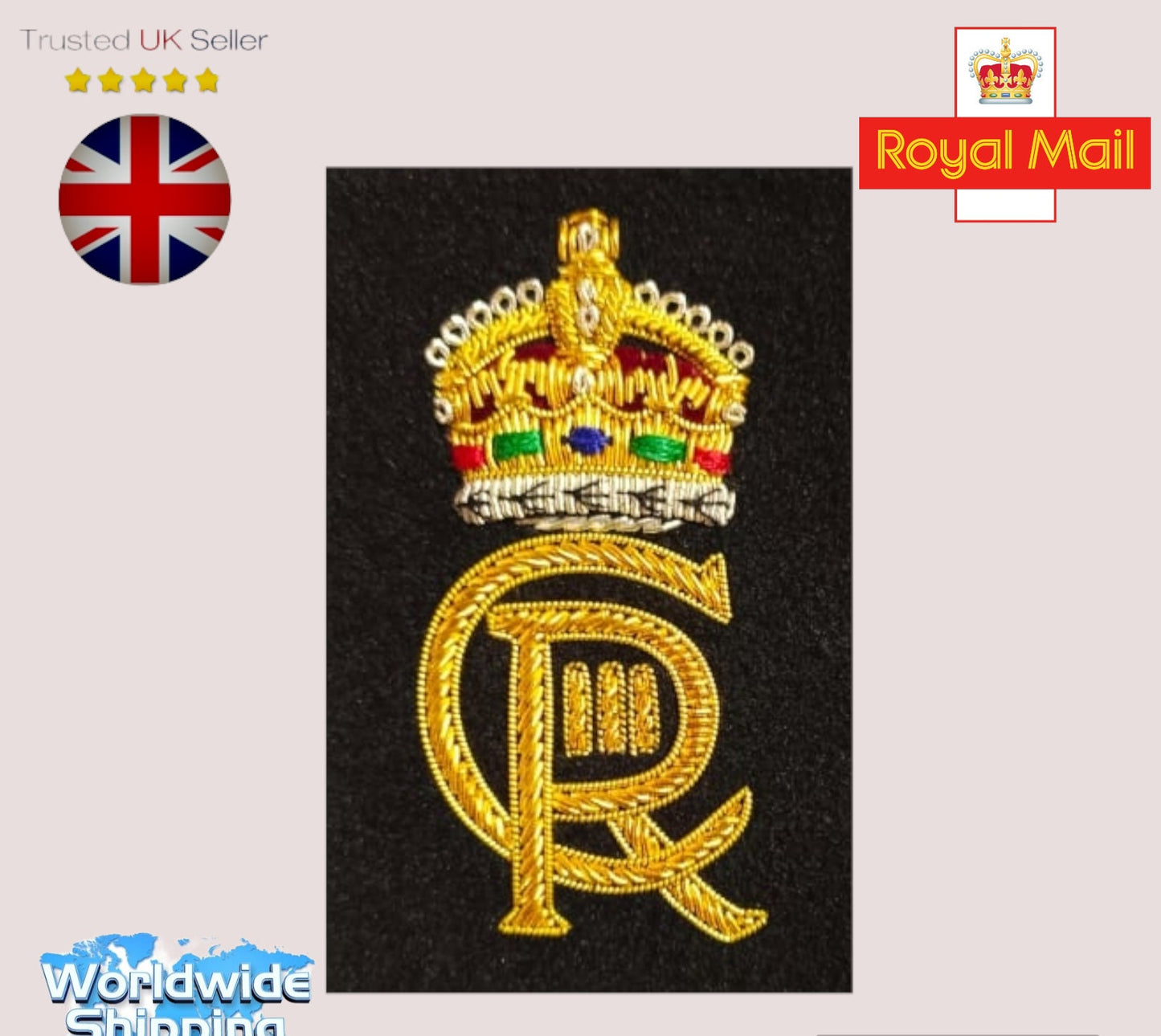 King Charles's new royal patch design with Blazer Badge Hand Embroidered Bullion Wire ClllR Badges British.