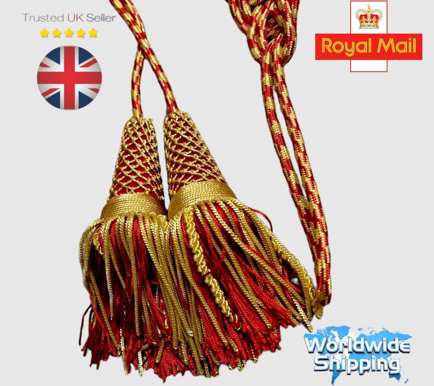 Italian liturgical cinctures Metal fringe with shiney material.