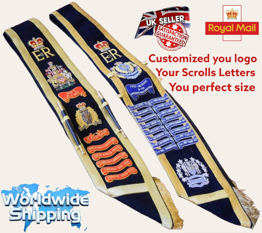 Baldric Sash For Drum & Pipe Major Blazer Sash Custom Made Hand Embroidered.
