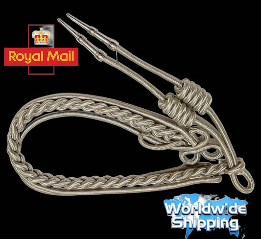 Aiguillette Moon guard Silver & Gold Silky with Silver or Gold tags Bands Army Shiney Silk Cord with 100% Metal Tips.