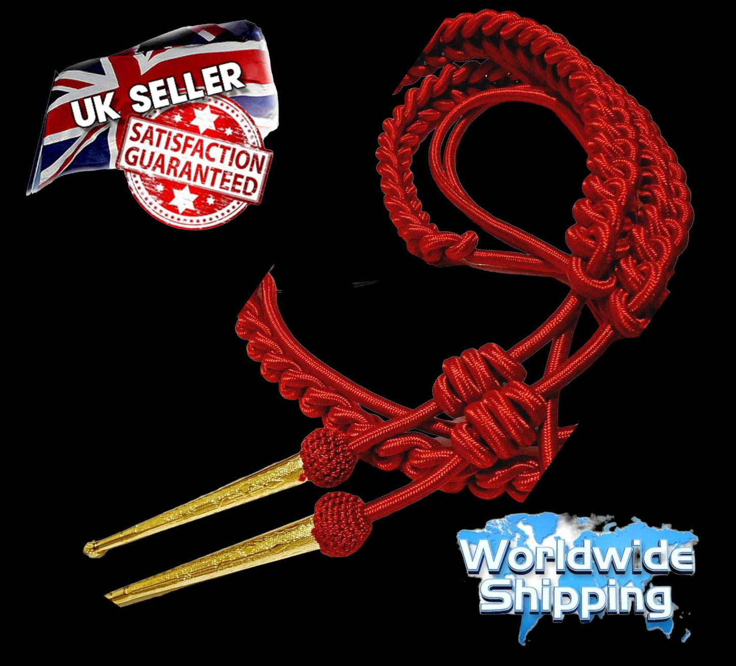 Shoulder Aiguillette shineSilk  Thread 100% Pure Gold Tips /Navy & air force Aiguillette Silk Shine Cord.