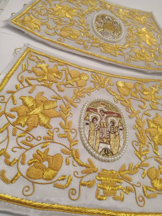 Handmade Embroidered cuffs with icons for priest vestments HandEmbroidery work.