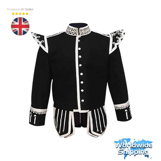 Black Doublet Fancy With Gold and silver Braid And White Piping -Made To Measure.