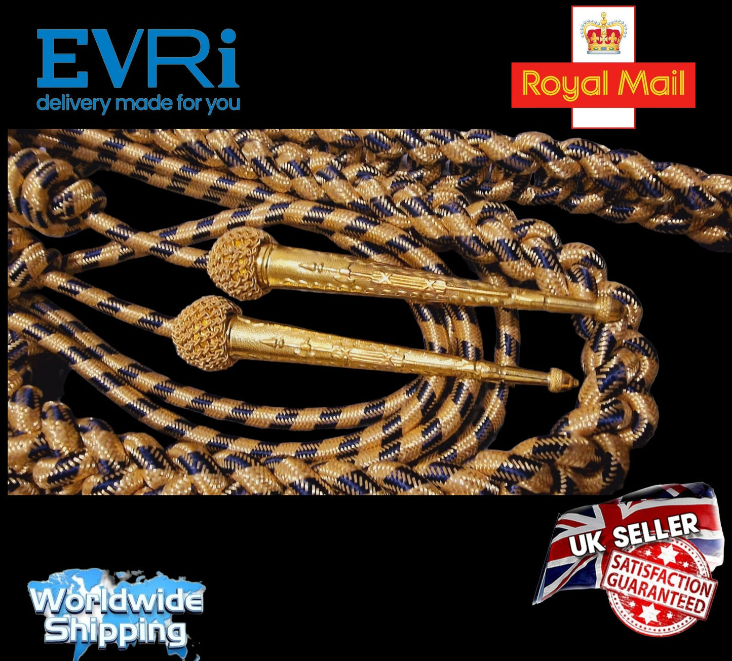 Royal Navy Officer's Aiguillette Shoulder Aiguillette shine Gold & Black Wire/Army Aiguillette.