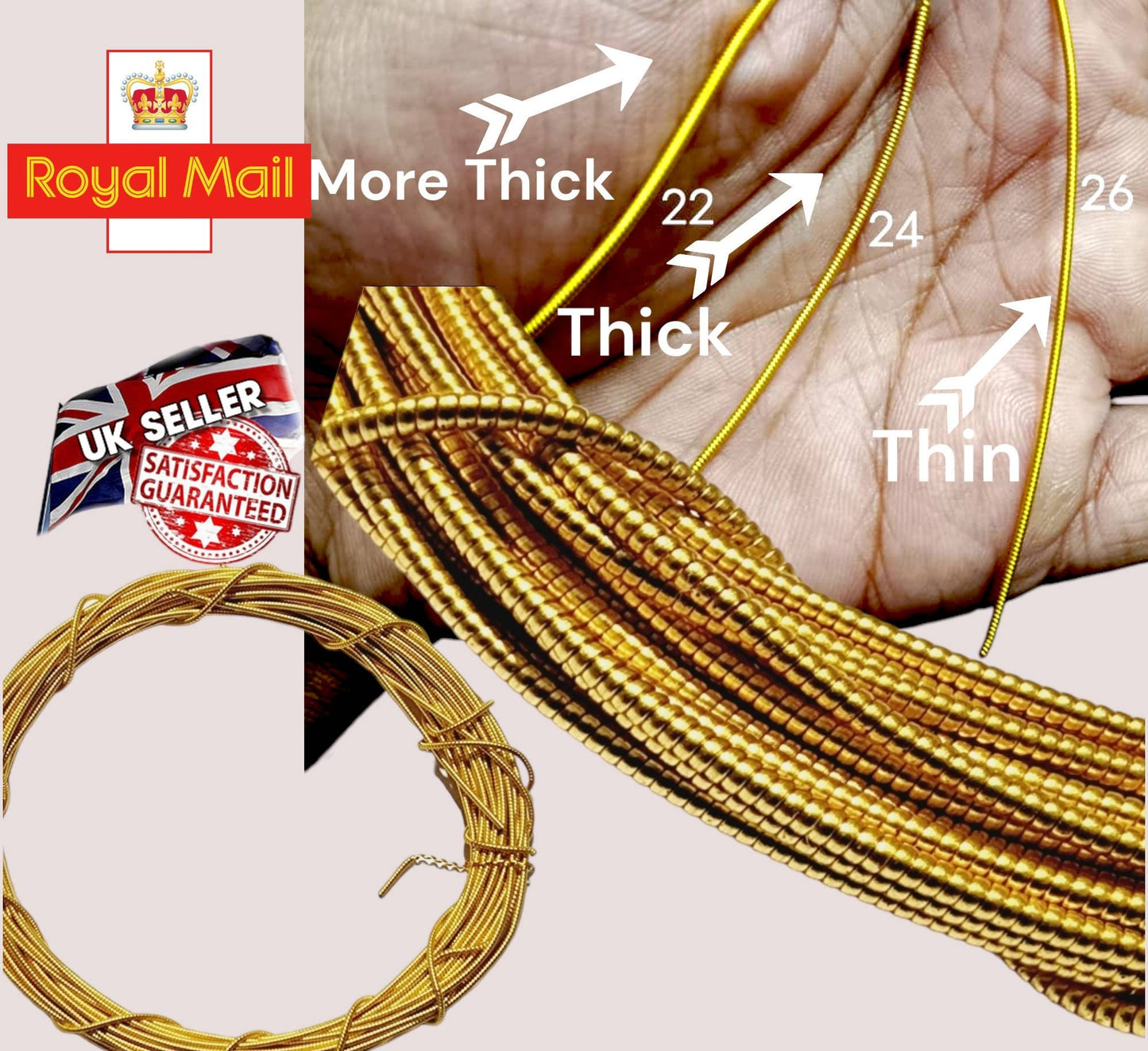 Pearl Purl Bullion wire "1 meter" Gold& Silver Pearl Purl" Gimp"Gijai wire for gold work embroidery and jewellery.